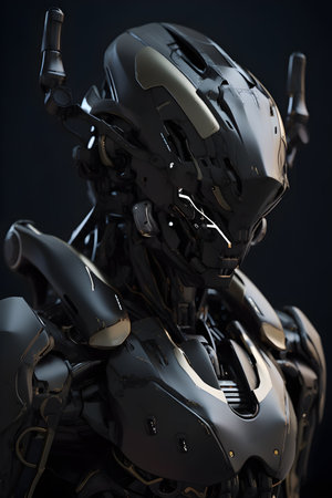 Autonomous black AI robot. Intended for general industrial maintenance services. Generative AI.の素材