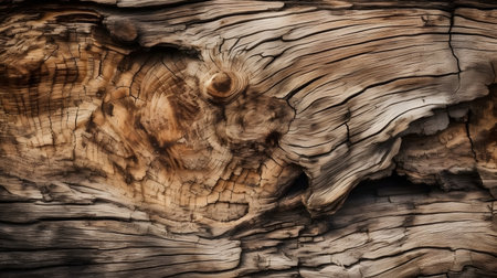 Close-up picture with wood texture backdrop. Old natural pattern of tree grain. Generative AI.の素材