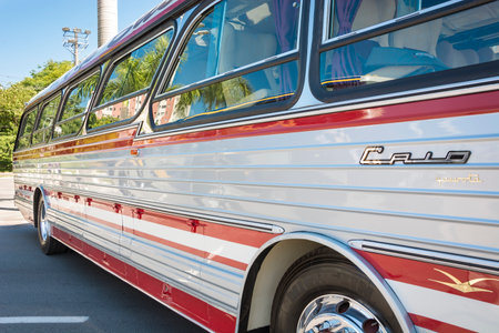 Caio Gaivota Mercedes-Benz O-326 1975, on display at Bus Brasil Fest 2022 show, held in the city of Barueri, Brazil.のeditorial素材