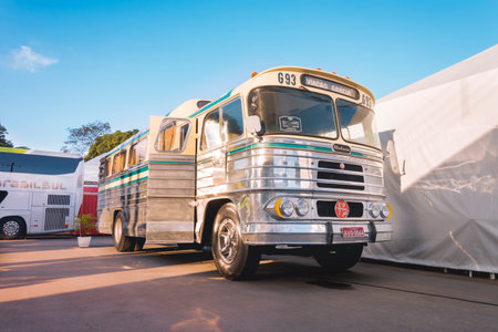 Bus vehicle VG FNM Alfa Romeo D-11.000 1964, on display in the city of Londrina, Brazil.