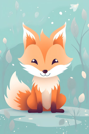 Illustration of a cute fox in simple vector art. Soft pastel colour. Generative AI.の素材