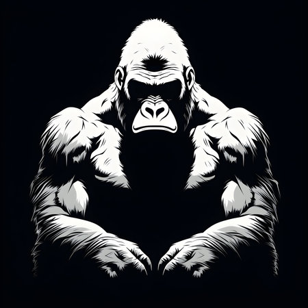 Minimalist drawing of a gorilla in graffiti style. Urban artwork. Generative AI.の素材