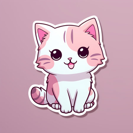Minimalist happy cat illustration sticker. Cartoon style design with character isolated on a plain background.の素材