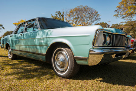 Vehicle Volkswagen TL 1972 on display at a vintage car fair show in the city of Londrina, Brazil....
