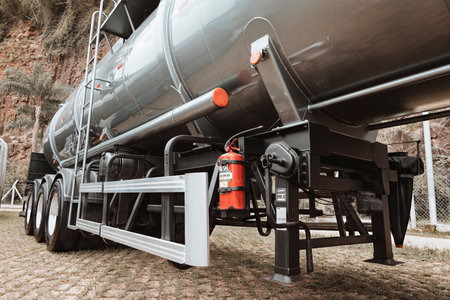 Rear axles of a Volkswagen Actros 2651 tank truck. Transport of flammable products.のeditorial素材