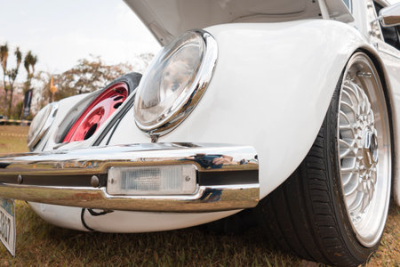 A classic Volkswagen Beetle 1971 on display at a vintage car fair show in the city of Londrina,...