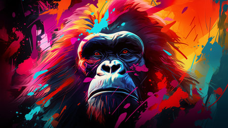 Modern colorful illustration of a gorilla. Graffiti drawing style and urban art.の素材