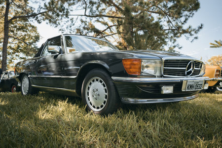 Vehicle Mercedes-Benz 300 SL (1986) on display at the monthly meeting of vintage cars in the city of...