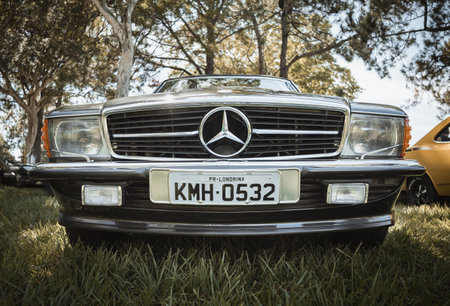 Vehicle Mercedes-Benz 300 SL (1986) on display at the monthly meeting of vintage cars in the city of Londrina, Brazil.のeditorial素材