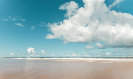 Seascape of a beach with many waves. Beach near Porto de Galinhas, coast of Brazil