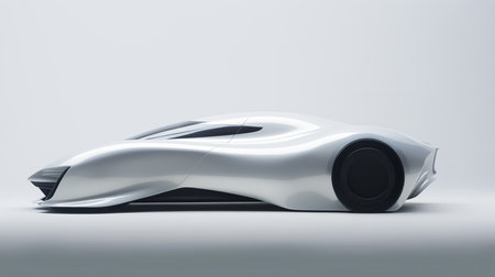 Futuristic concept car with aerodynamic design, smooth and fluid lines with an elegant and minimalist appearanceの素材