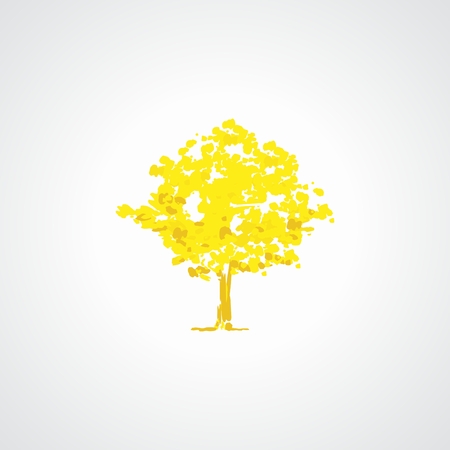 Illustration of tree stylized yellow in shades of yellow and gold のイラスト素材