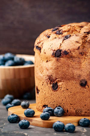 close-up of a panettone and blueberry, selective focus and copy space.の写真素材