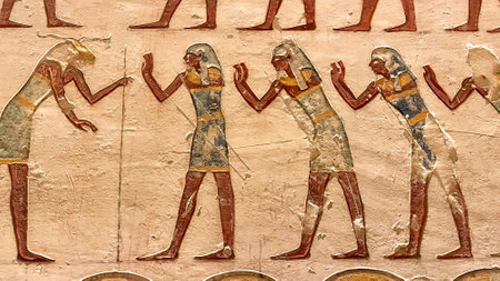Ancient mural inside tomb KV 2 Ramses IV in the Valley of the Kings Luxor Egypt