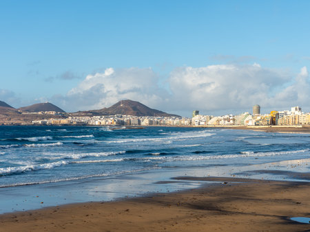 Panoramic view of the beach Playa Las Canteras, Las Palmas de Gran Canaria Spainの写真素材