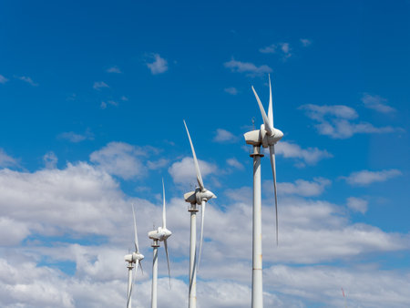 Wind farm with turbine fans as a renewable energy alternativeの写真素材
