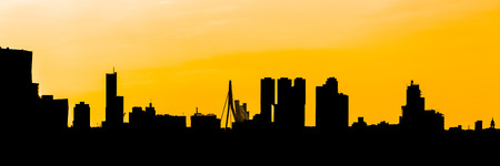 contours of the skyline of Rotterdam against a yellow backgroundの写真素材