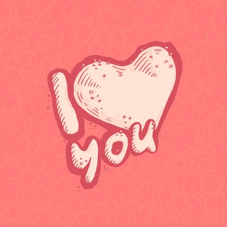 The vector image of the heart as a declaration of love on pastel pink grunge background. Romantic postcard confession of love.のイラスト素材