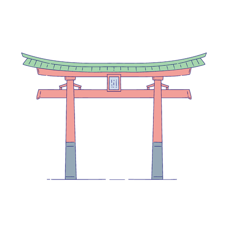 Vector Chinese gateway building architectural landmark. Oriental architecture line art traditional historic national of China.のイラスト素材
