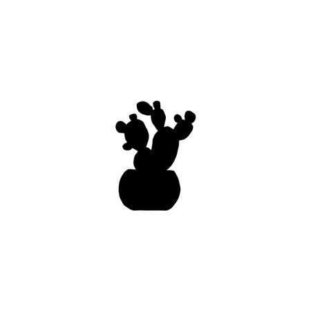 silhouette opuntia cactus houseplant. Indoor potted plant vector black and white outline doodle illustration.のイラスト素材
