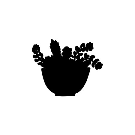 silhouette succulent houseplant. Indoor potted plant vector outline black and white doodle illustration.のイラスト素材