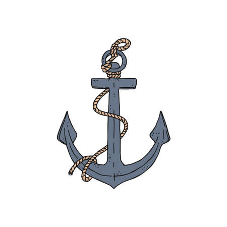 anchor with rope. Vector doodle sketch outline isolated illustration.