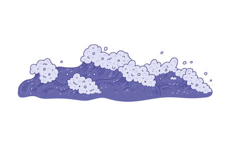 Waves sea ocean. Vector very peri bursts splash with foam and bubbles. Outline doddle sketch illustration isolated on white background.のイラスト素材
