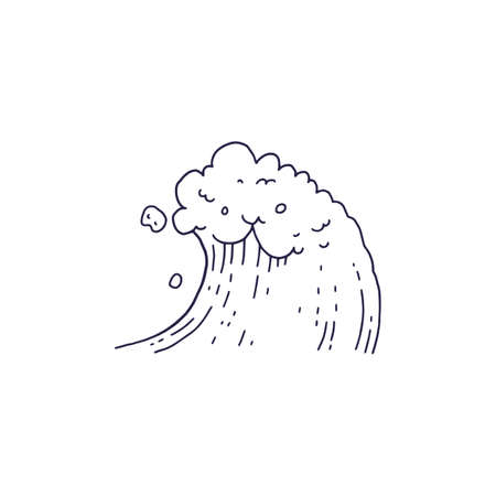 Waves sea ocean. Vector bursts splash with foam and bubbles. Outline doddle sketch black white illustration.のイラスト素材