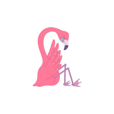 Cute pink flamingo cry. African bird cartoon flat illustration.のイラスト素材