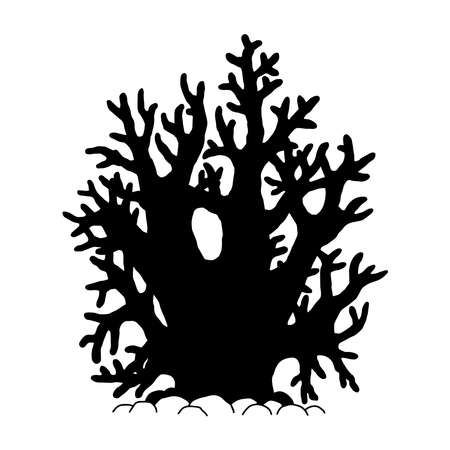 Coral. Vector silhouette coralline reef ocean animal underwater life doodle isolated illustration.のイラスト素材