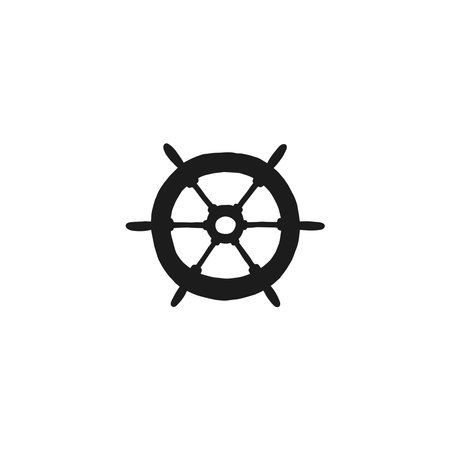 Silhouette of steering-wheel rudders. Vector black white doodle sketch outline retro isolated illustration.のイラスト素材