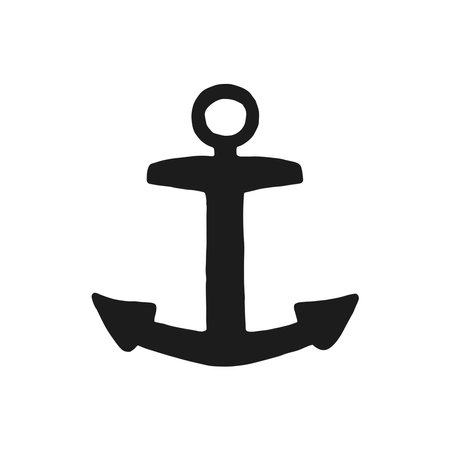Silhouette of anchor. Vector black white doodle sketch isolated illustration.