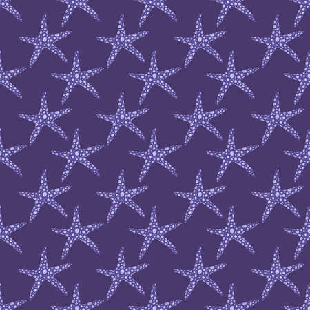 Seamless pattern of blue seastar. Vector coralline reef ocean animals underwater life doodle sketch background.のイラスト素材