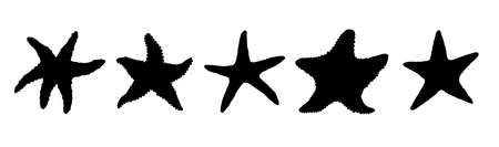 Set silhouette starfishes different forms. Vector icons wild ocean animals mollusk underwater life doodle isolated illustrations.のイラスト素材