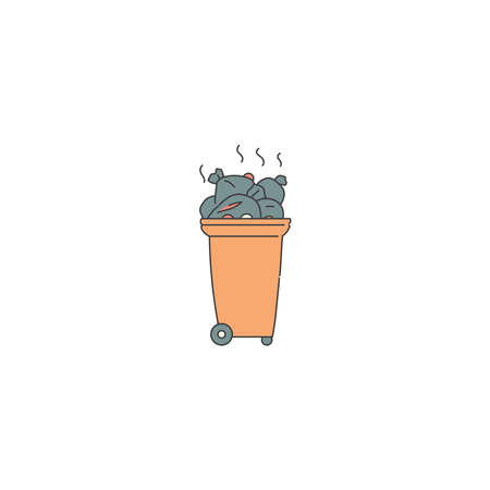 dumpster with garbage and waste. Vector contour line doodle illustration problem ecology and environmental pollution.のイラスト素材
