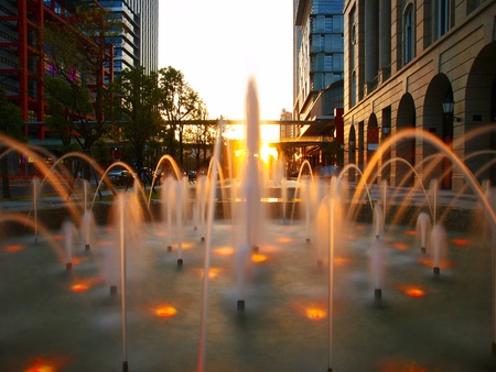 Fountain in downtown of cityの写真素材