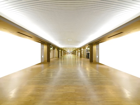 Long wooden walkway in undergroundの写真素材
