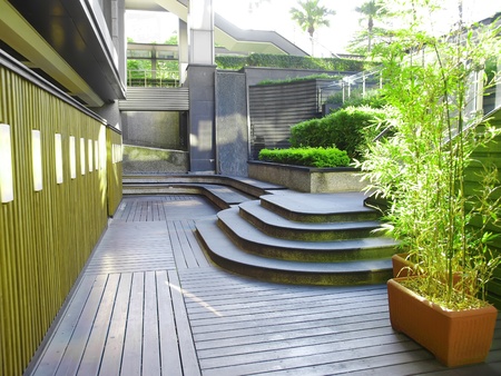 Courtyard outside the buildingの写真素材