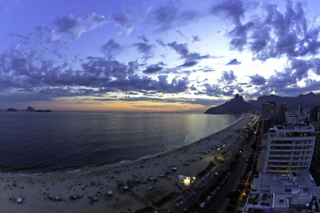 Aerial view of Ipanema Beach sunset