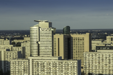 Downtown of Warsaw aerial view in the late afternoonの写真素材