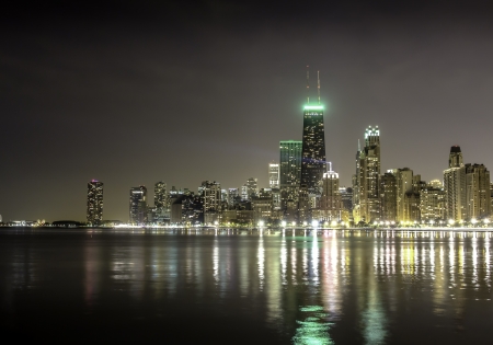 City of Chicago skyline  night view の写真素材