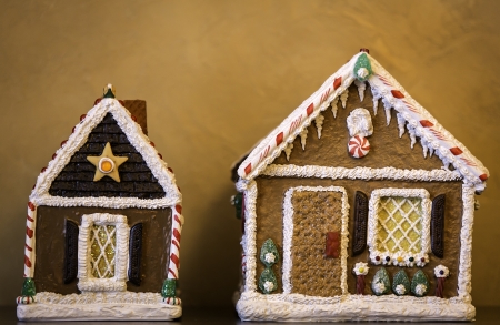 Gingerbread house on brown backgroundの写真素材