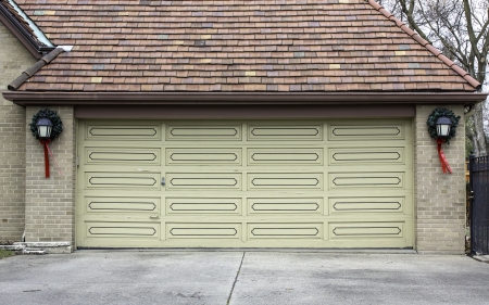 Traditional two car wooden garage with decorationのeditorial素材