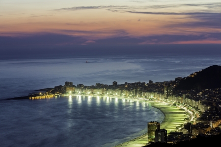 Copacabana Beach at night in Rio de Janeiro, Brazilの写真素材