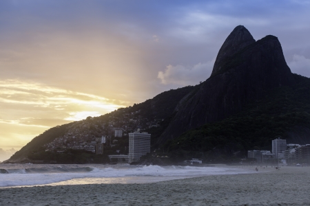 Sunset on Ipanema Beach in Rio de Janeiro, Brazilの写真素材