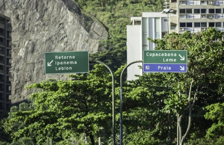 Copacabana direction road sign in Rio de Janeiro, Brazilの写真素材