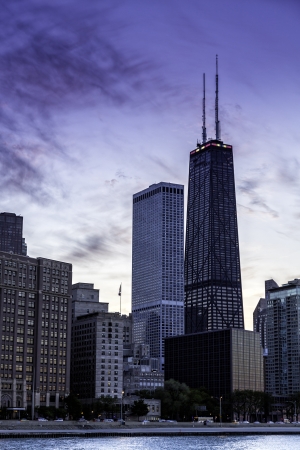 Downtown Chicago skyline by duskの写真素材
