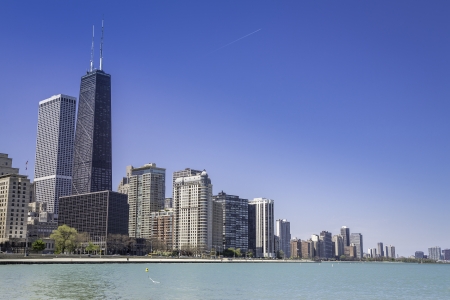 Downtown of Chicago against blue skyの写真素材