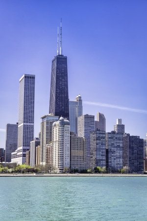 Downtown of Chicago against blue skyの写真素材