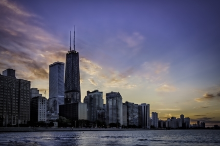 Downtown Chicago skyline by duskの写真素材